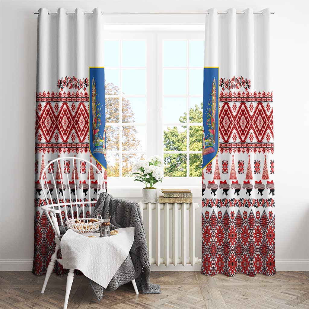 Ukraine Merry Christmas Window Curtain Ukraine Emblem and Vyshyvanka Xmas Style - Wonder Print Shop