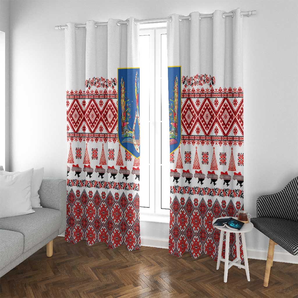 Ukraine Merry Christmas Window Curtain Ukraine Emblem and Vyshyvanka Xmas Style - Wonder Print Shop
