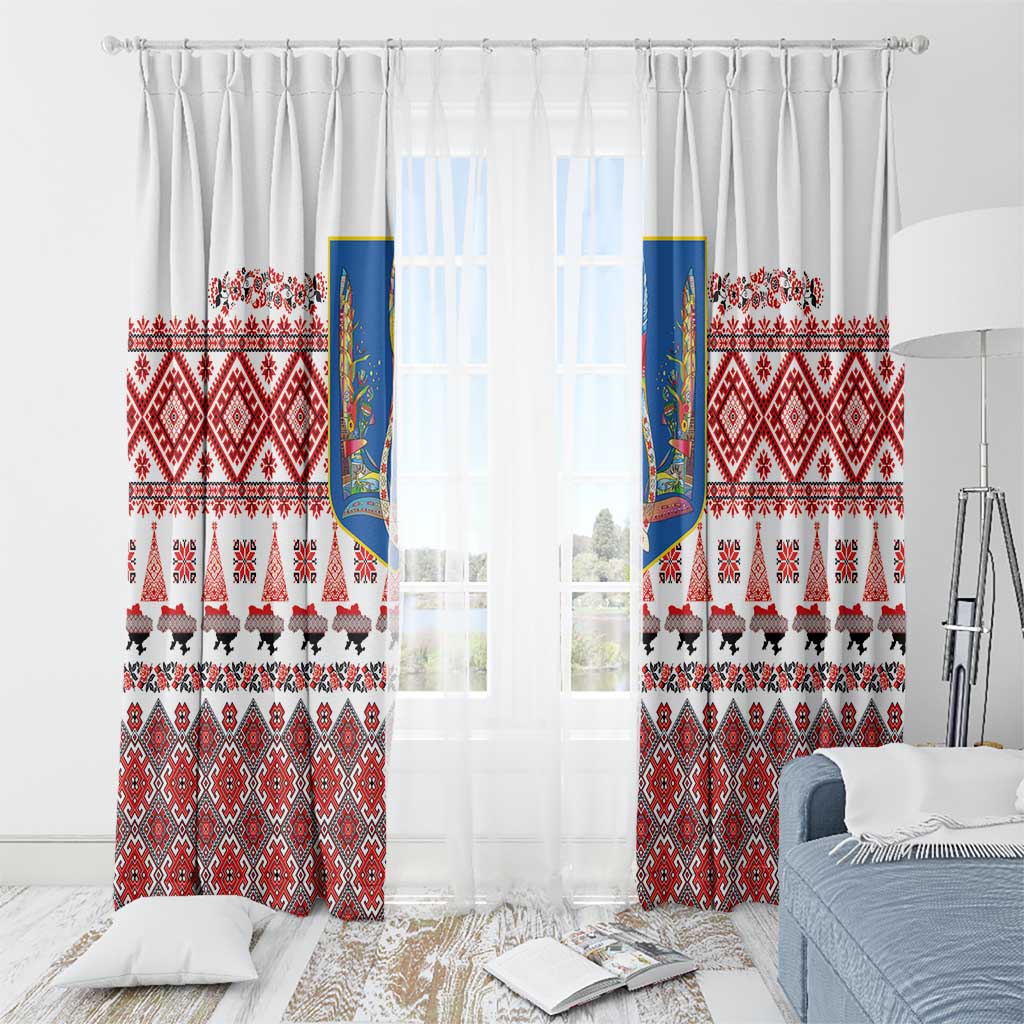 Ukraine Merry Christmas Window Curtain Ukraine Emblem and Vyshyvanka Xmas Style - Wonder Print Shop