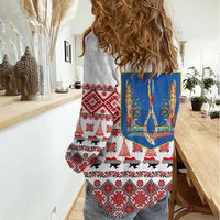 Ukraine Merry Christmas Women Casual Shirt Ukraine Emblem and Vyshyvanka Xmas Style - Wonder Print Shop