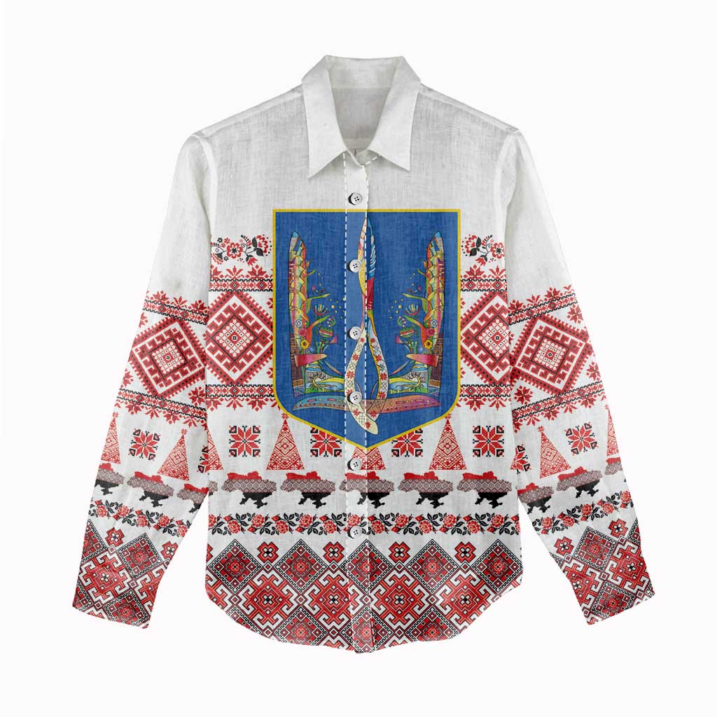 Ukraine Merry Christmas Women Casual Shirt Ukraine Emblem and Vyshyvanka Xmas Style - Wonder Print Shop