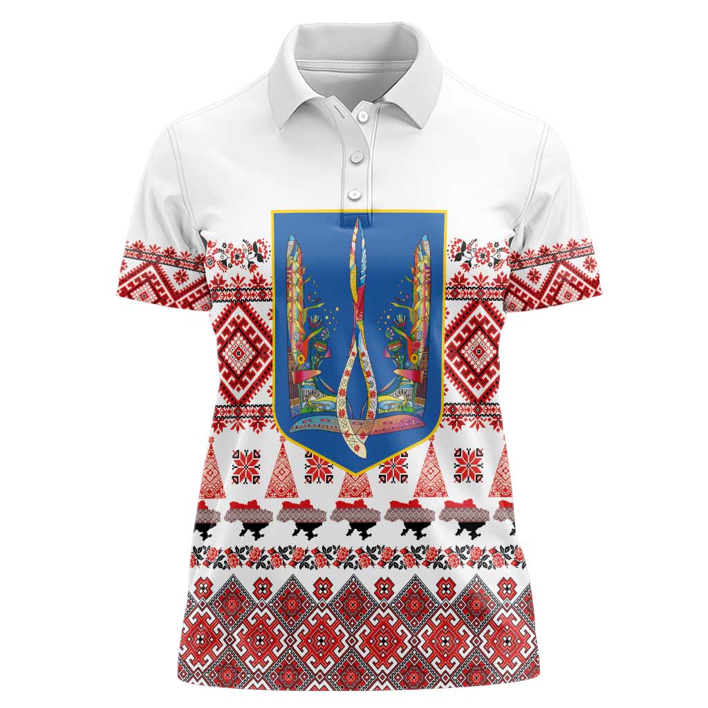 Ukraine Merry Christmas Women Polo Shirt Ukraine Emblem and Vyshyvanka Xmas Style - Wonder Print Shop