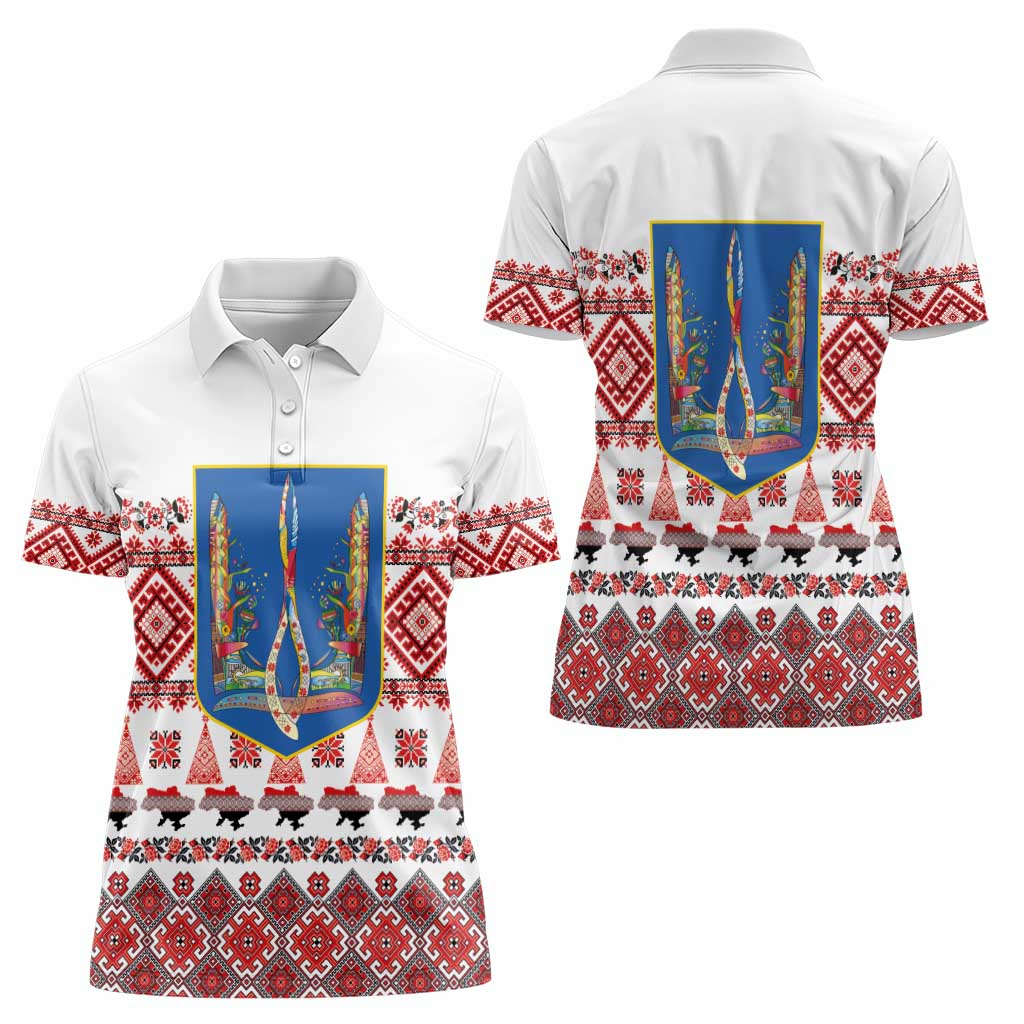 Ukraine Merry Christmas Women Polo Shirt Ukraine Emblem and Vyshyvanka Xmas Style - Wonder Print Shop