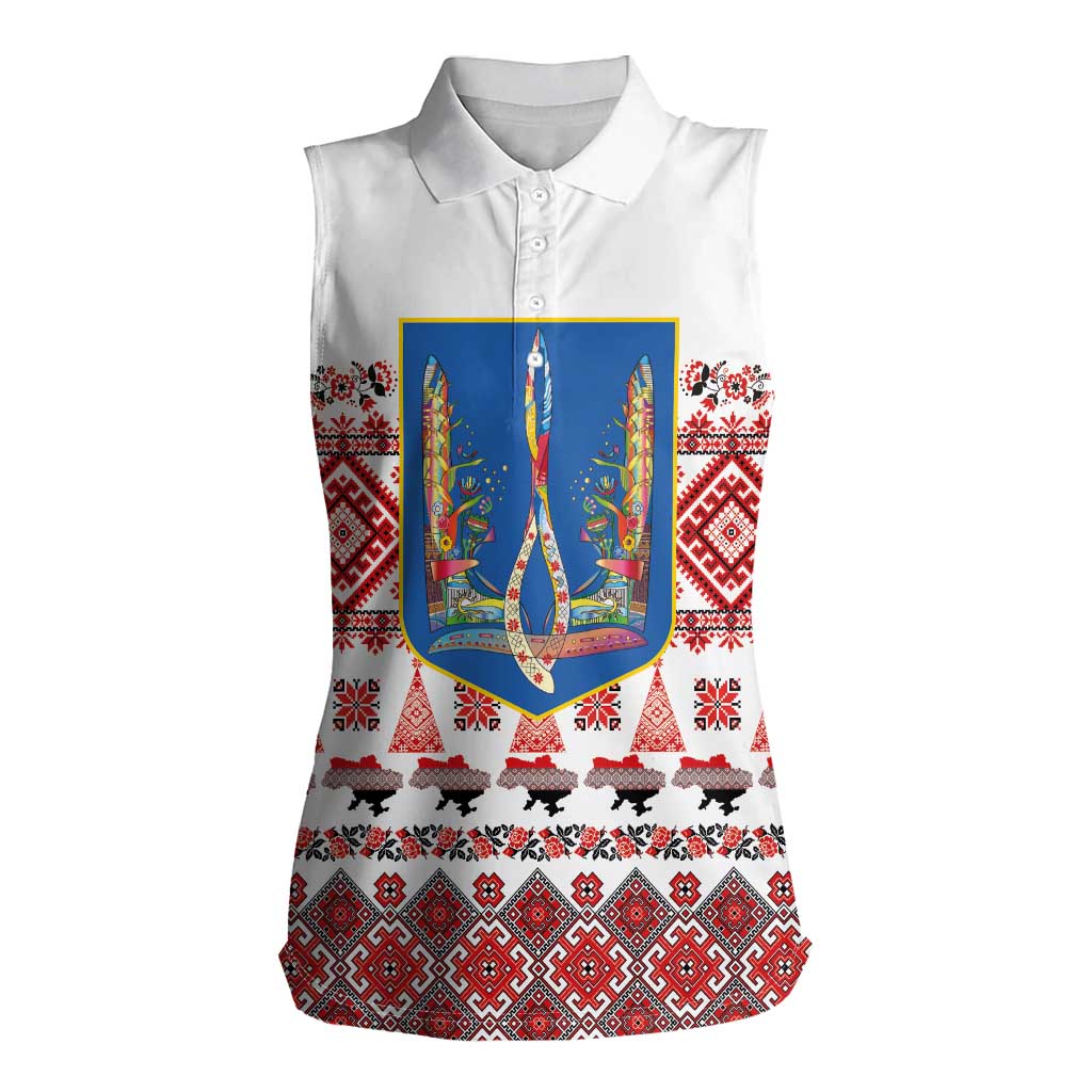 Ukraine Merry Christmas Women Sleeveless Polo Shirt Ukraine Emblem and Vyshyvanka Xmas Style - Wonder Print Shop