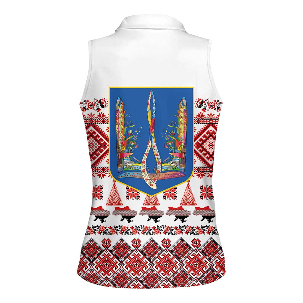 Ukraine Merry Christmas Women Sleeveless Polo Shirt Ukraine Emblem and Vyshyvanka Xmas Style - Wonder Print Shop
