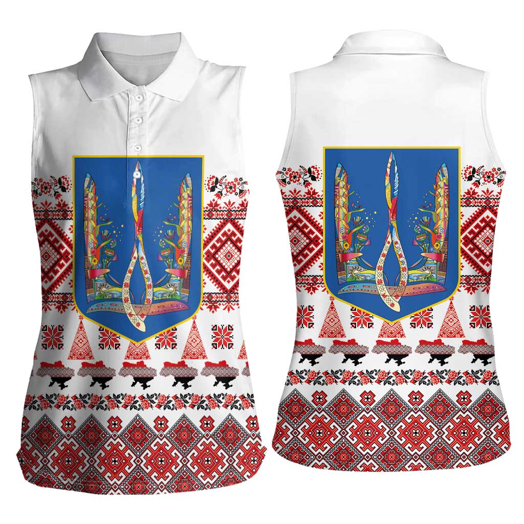 Ukraine Merry Christmas Women Sleeveless Polo Shirt Ukraine Emblem and Vyshyvanka Xmas Style - Wonder Print Shop