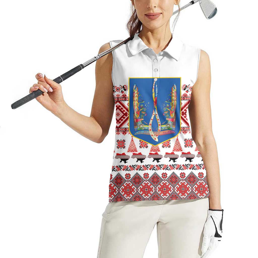 Ukraine Merry Christmas Women Sleeveless Polo Shirt Ukraine Emblem and Vyshyvanka Xmas Style - Wonder Print Shop