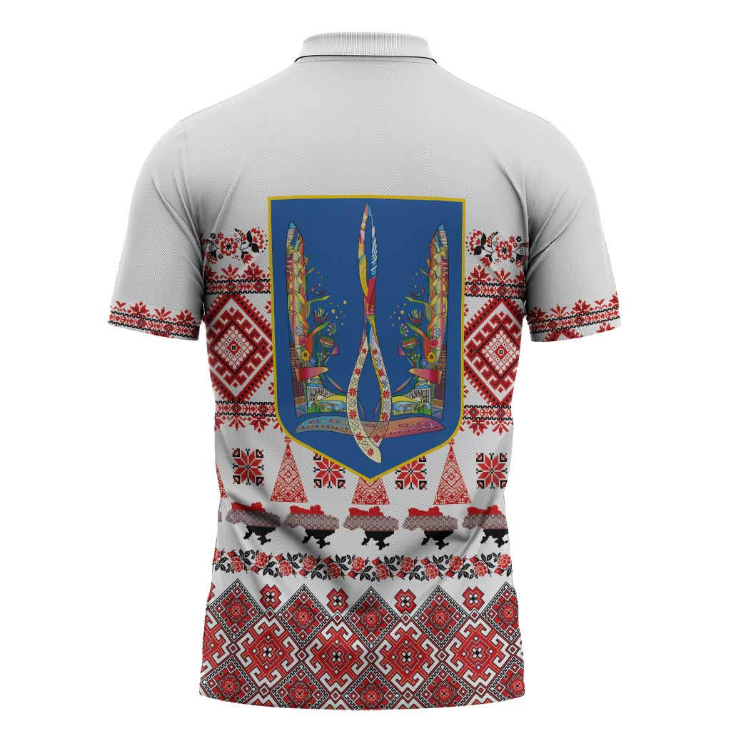 Ukraine Merry Christmas Zipper Polo Shirt Ukraine Emblem and Vyshyvanka Xmas Style - Wonder Print Shop