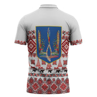 Ukraine Merry Christmas Zipper Polo Shirt Ukraine Emblem and Vyshyvanka Xmas Style - Wonder Print Shop