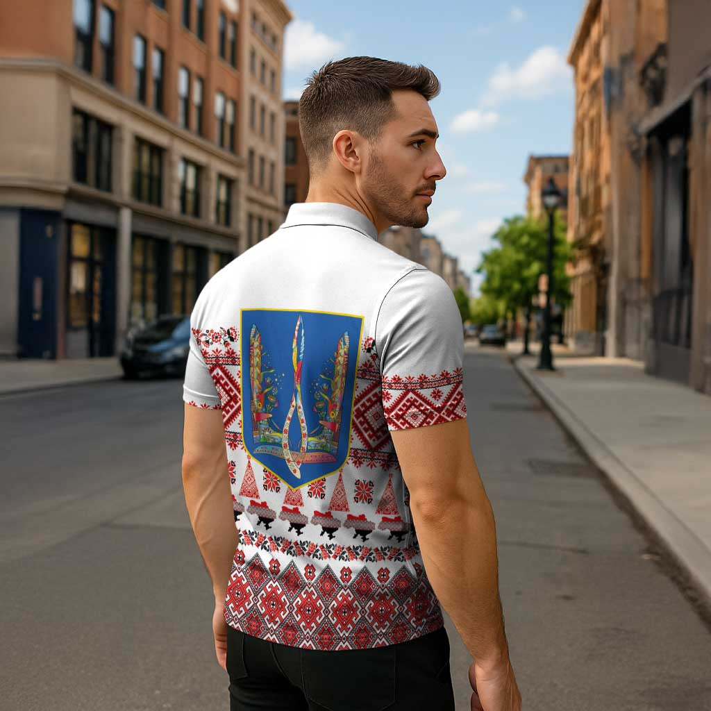 Ukraine Merry Christmas Zipper Polo Shirt Ukraine Emblem and Vyshyvanka Xmas Style - Wonder Print Shop