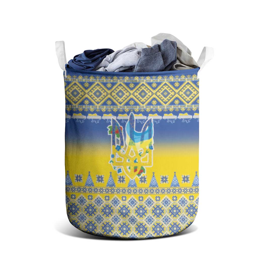 Ukraine Merry Christmas Laundry Basket Ukraine Emblem and Vyshyvanka Knitted Effect - Wonder Print Shop
