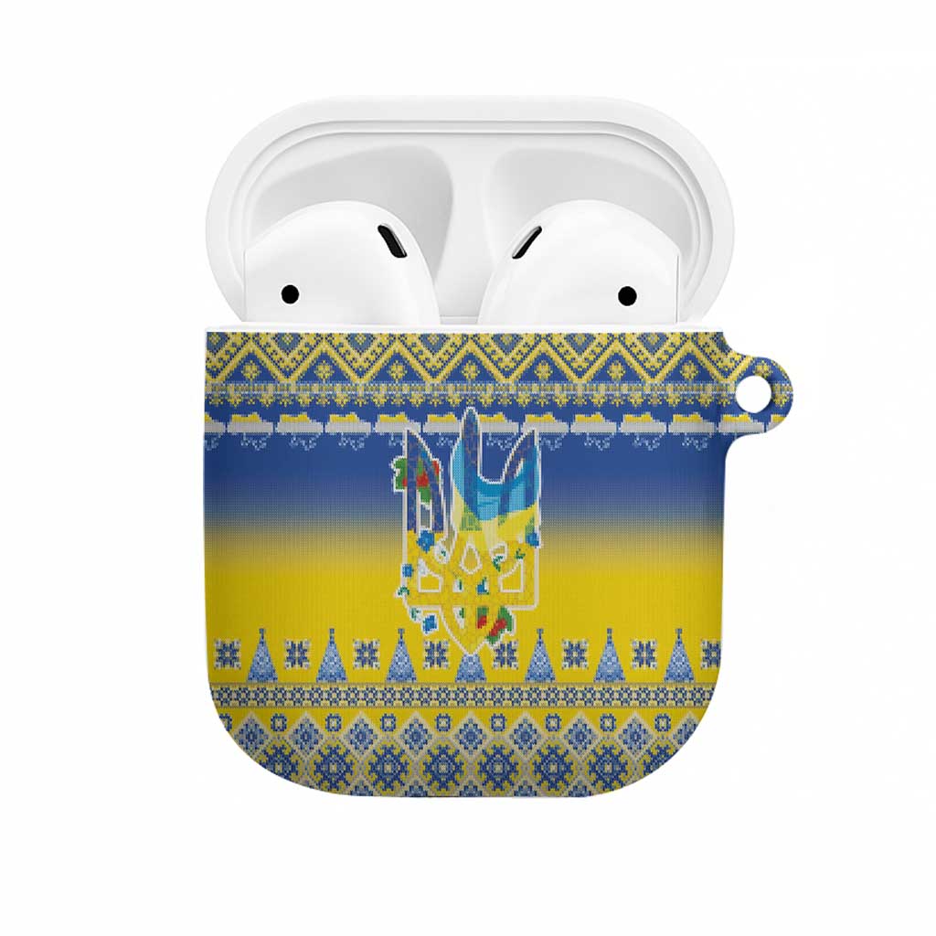 Ukraine Merry Christmas AirPods Case Ukraine Emblem and Vyshyvanka Knitted Effect - Wonder Print Shop