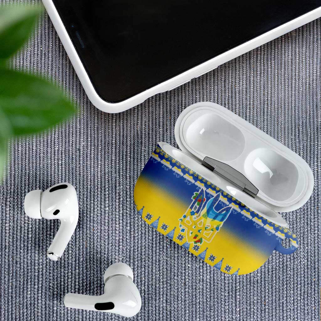 Ukraine Merry Christmas AirPods Case Ukraine Emblem and Vyshyvanka Knitted Effect - Wonder Print Shop