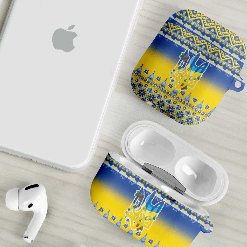 Ukraine Merry Christmas AirPods Case Ukraine Emblem and Vyshyvanka Knitted Effect - Wonder Print Shop