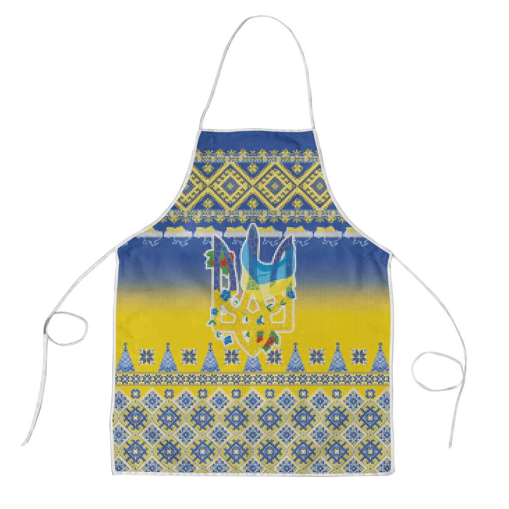 Ukraine Merry Christmas Apron Ukraine Emblem and Vyshyvanka Knitted Effect - Wonder Print Shop