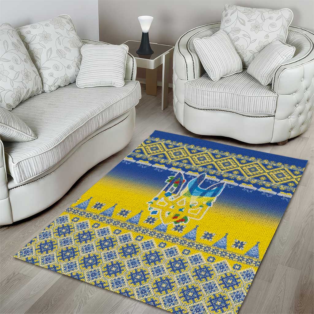 Ukraine Merry Christmas Area Rug Ukraine Emblem and Vyshyvanka Knitted Effect - Wonder Print Shop