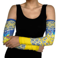 Ukraine Merry Christmas Arm Sleeves Ukraine Emblem and Vyshyvanka Knitted Effect - Wonder Print Shop