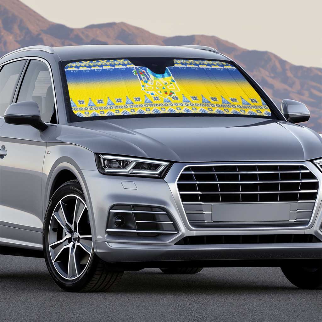 Ukraine Merry Christmas Auto Sun Shade Ukraine Emblem and Vyshyvanka Knitted Effect - Wonder Print Shop