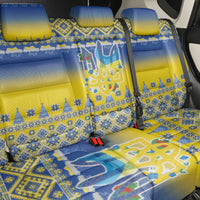 Ukraine Merry Christmas Back Car Seat Cover Ukraine Emblem and Vyshyvanka Knitted Effect - Wonder Print Shop