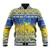Ukraine Merry Christmas Baseball Jacket Ukraine Emblem and Vyshyvanka Knitted Effect - Wonder Print Shop