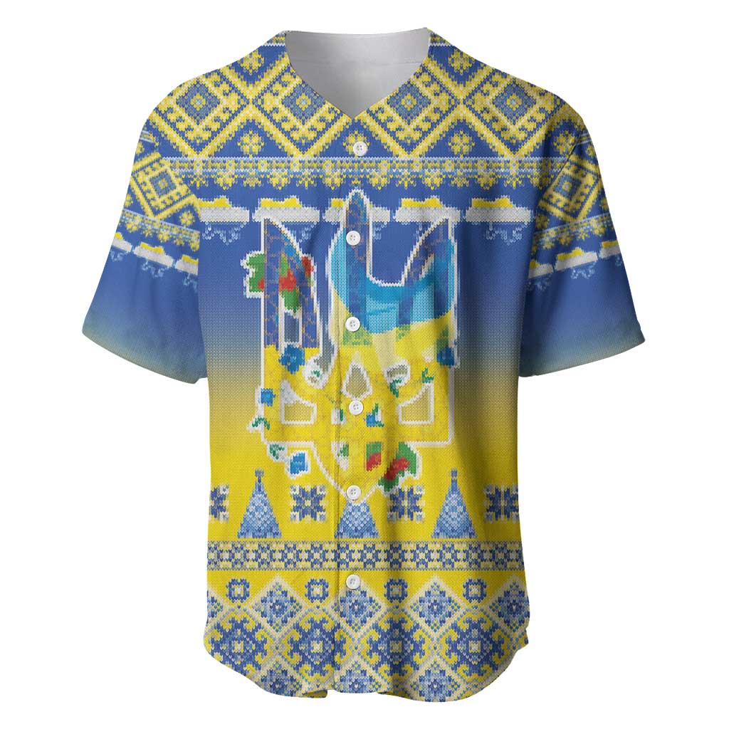 Ukraine Merry Christmas Baseball Jersey Ukraine Emblem and Vyshyvanka Knitted Effect - Wonder Print Shop
