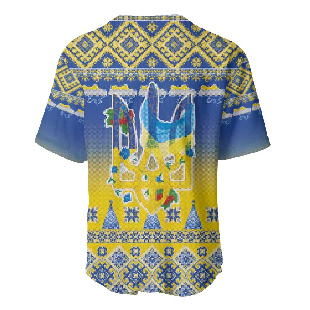 Ukraine Merry Christmas Baseball Jersey Ukraine Emblem and Vyshyvanka Knitted Effect - Wonder Print Shop