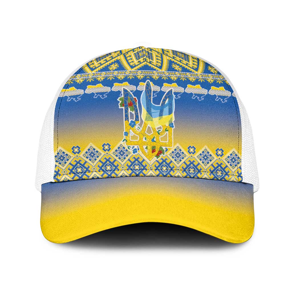 Ukraine Merry Christmas Baseball Net Cap Ukraine Emblem and Vyshyvanka Flag Color Style - Wonder Print Shop