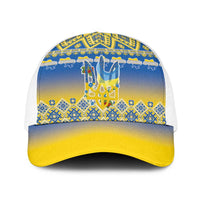 Ukraine Merry Christmas Baseball Net Cap Ukraine Emblem and Vyshyvanka Flag Color Style - Wonder Print Shop