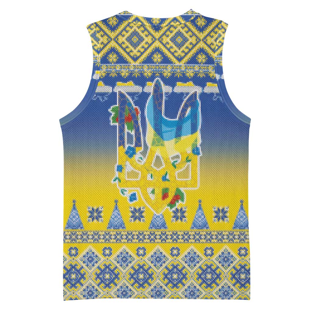Ukraine Merry Christmas Basketball Jersey Ukraine Emblem and Vyshyvanka Knitted Effect - Wonder Print Shop