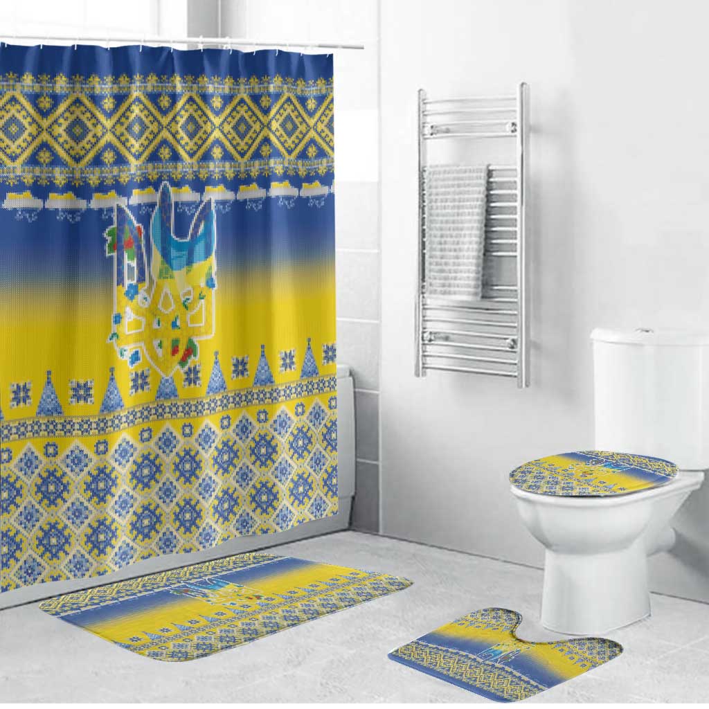 Ukraine Merry Christmas Bathroom Set Ukraine Emblem and Vyshyvanka Knitted Effect - Wonder Print Shop