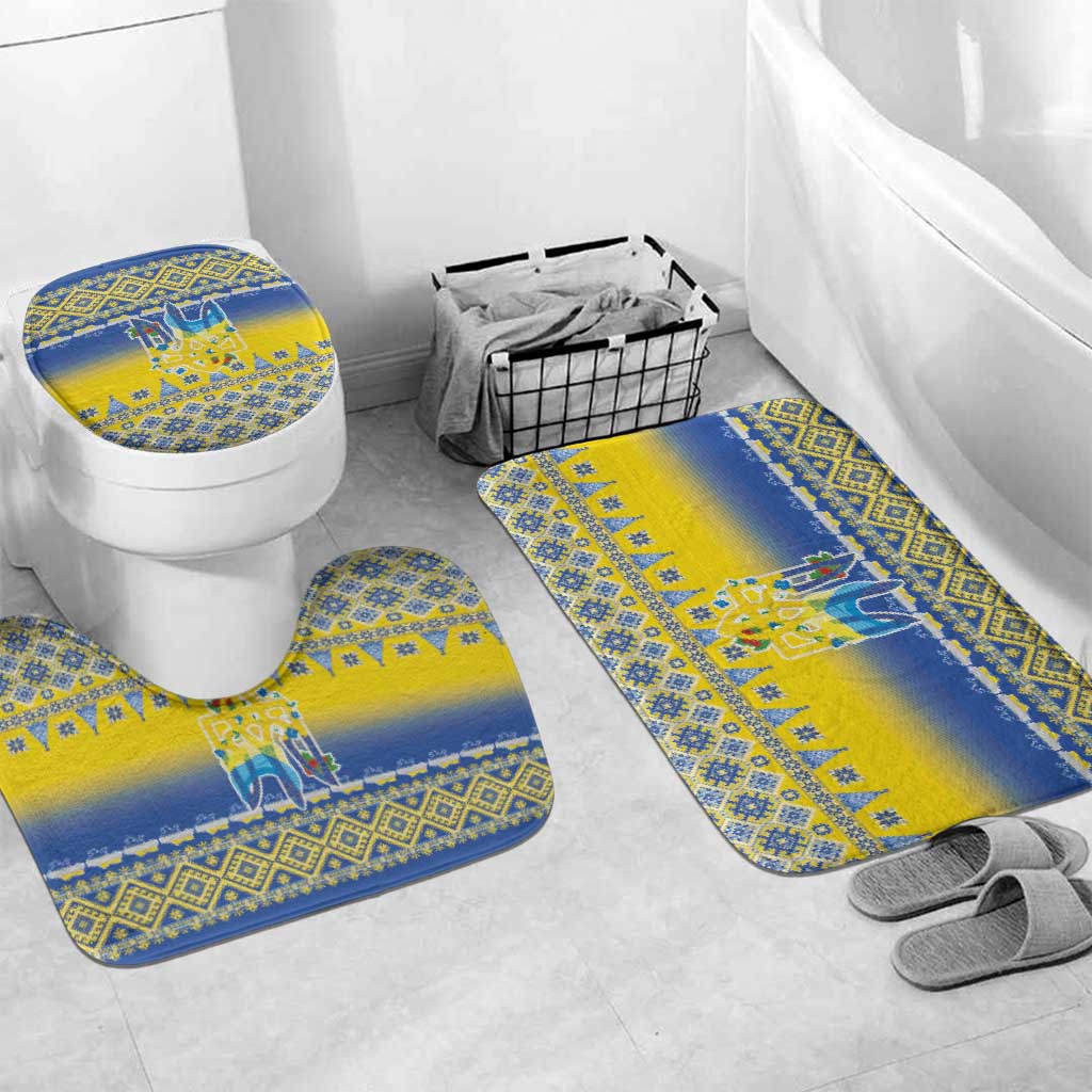 Ukraine Merry Christmas Bathroom Set Ukraine Emblem and Vyshyvanka Knitted Effect - Wonder Print Shop