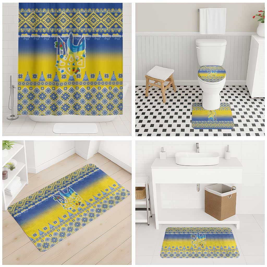 Ukraine Merry Christmas Bathroom Set Ukraine Emblem and Vyshyvanka Knitted Effect - Wonder Print Shop
