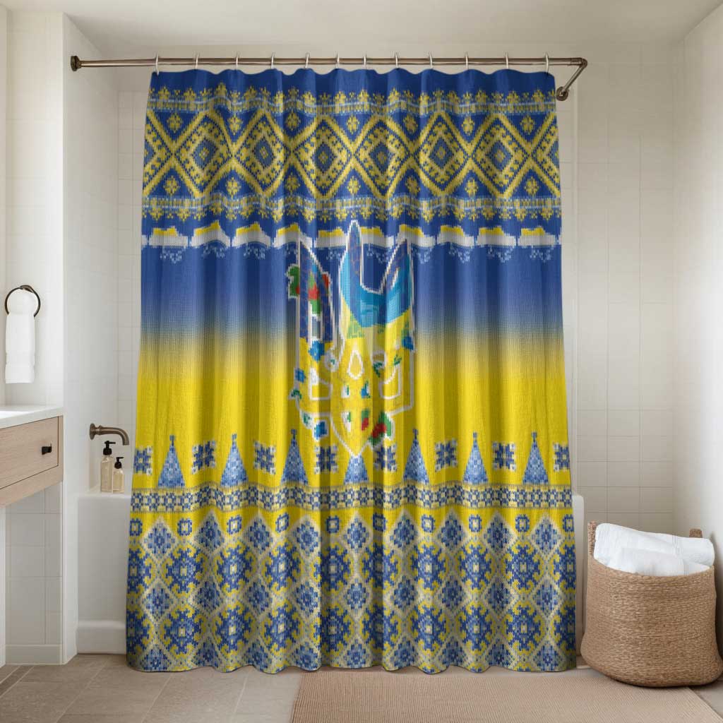 Ukraine Merry Christmas Bathroom Set Ukraine Emblem and Vyshyvanka Knitted Effect - Wonder Print Shop