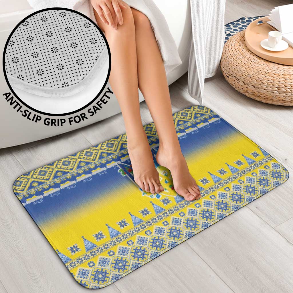 Ukraine Merry Christmas Bathroom Set Ukraine Emblem and Vyshyvanka Knitted Effect - Wonder Print Shop