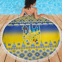 Ukraine Merry Christmas Beach Blanket Ukraine Emblem and Vyshyvanka Knitted Effect - Wonder Print Shop