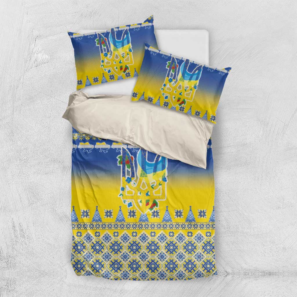 Ukraine Merry Christmas Bedding Set Ukraine Emblem and Vyshyvanka Knitted Effect - Wonder Print Shop