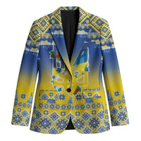 Ukraine Merry Christmas Blazer Ukraine Emblem and Vyshyvanka Knitted Effect - Wonder Print Shop