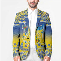 Ukraine Merry Christmas Blazer Ukraine Emblem and Vyshyvanka Knitted Effect - Wonder Print Shop