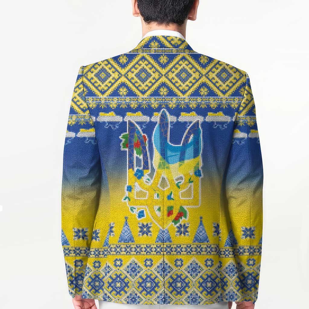 Ukraine Merry Christmas Blazer Ukraine Emblem and Vyshyvanka Knitted Effect - Wonder Print Shop