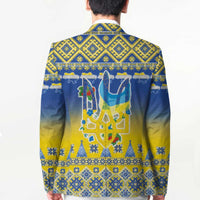 Ukraine Merry Christmas Blazer Ukraine Emblem and Vyshyvanka Knitted Effect - Wonder Print Shop