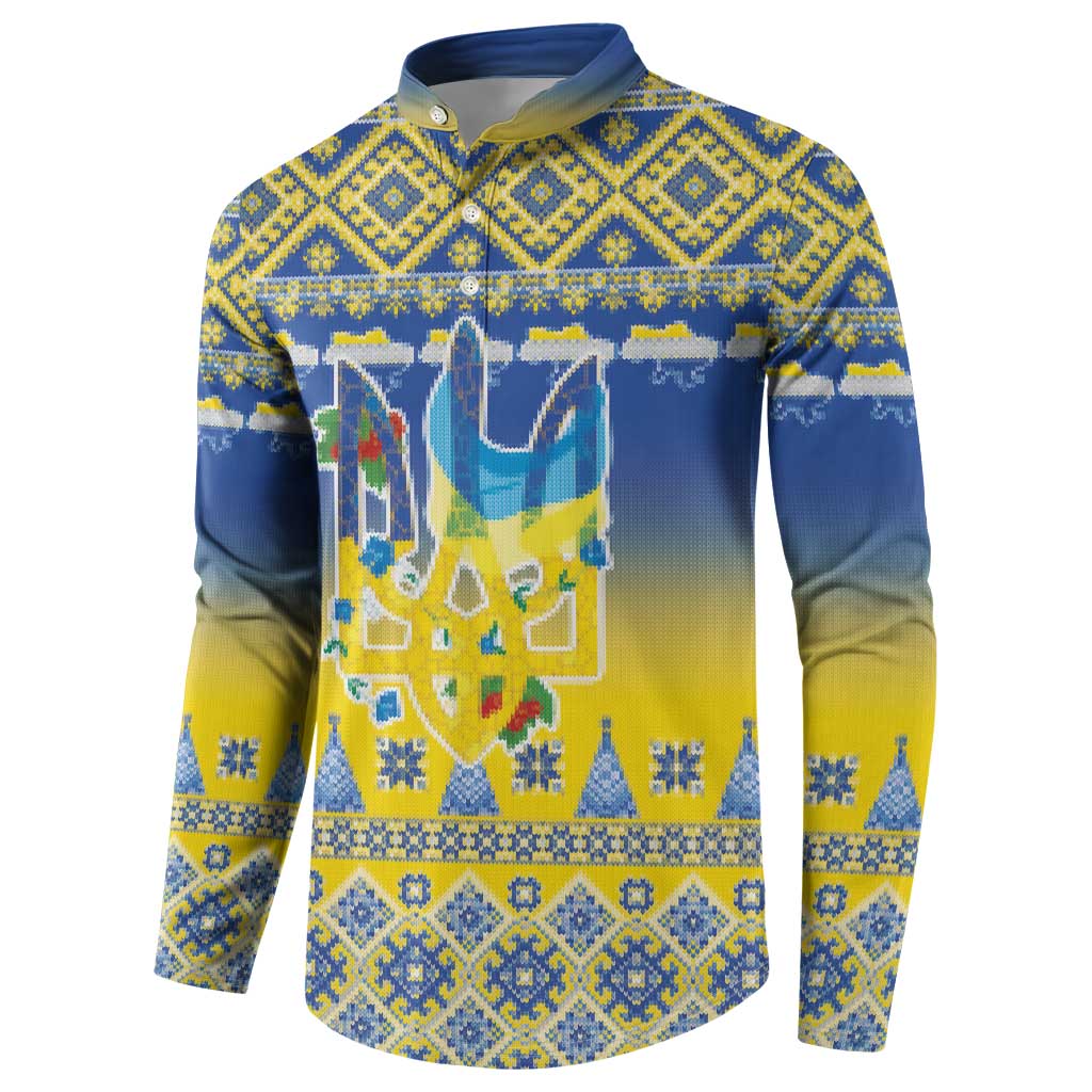 Ukraine Merry Christmas Button Sweatshirt Ukraine Emblem and Vyshyvanka Knitted Effect - Wonder Print Shop