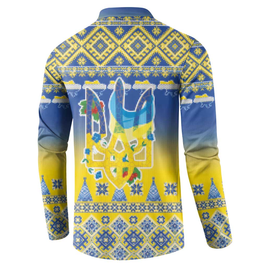 Ukraine Merry Christmas Button Sweatshirt Ukraine Emblem and Vyshyvanka Knitted Effect - Wonder Print Shop