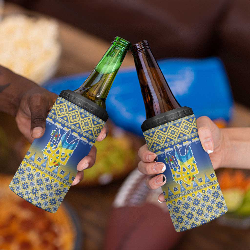 Ukraine Merry Christmas 4 in 1 Can Cooler Tumbler Ukraine Emblem and Vyshyvanka Knitted Effect - Wonder Print Shop