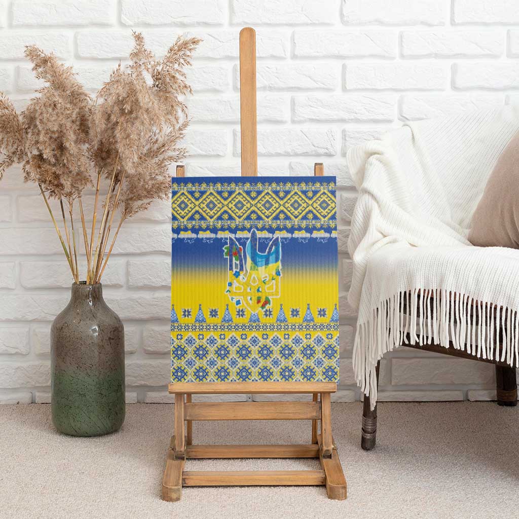 Ukraine Merry Christmas Canvas Wall Art Ukraine Emblem and Vyshyvanka Knitted Effect - Wonder Print Shop