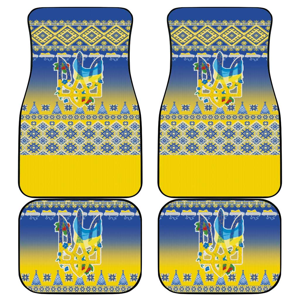 Ukraine Merry Christmas Car Mats Ukraine Emblem and Vyshyvanka Knitted Effect - Wonder Print Shop