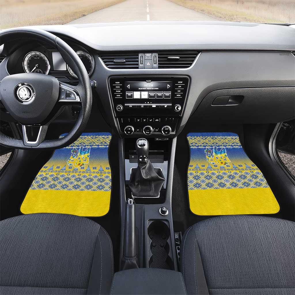 Ukraine Merry Christmas Car Mats Ukraine Emblem and Vyshyvanka Knitted Effect - Wonder Print Shop