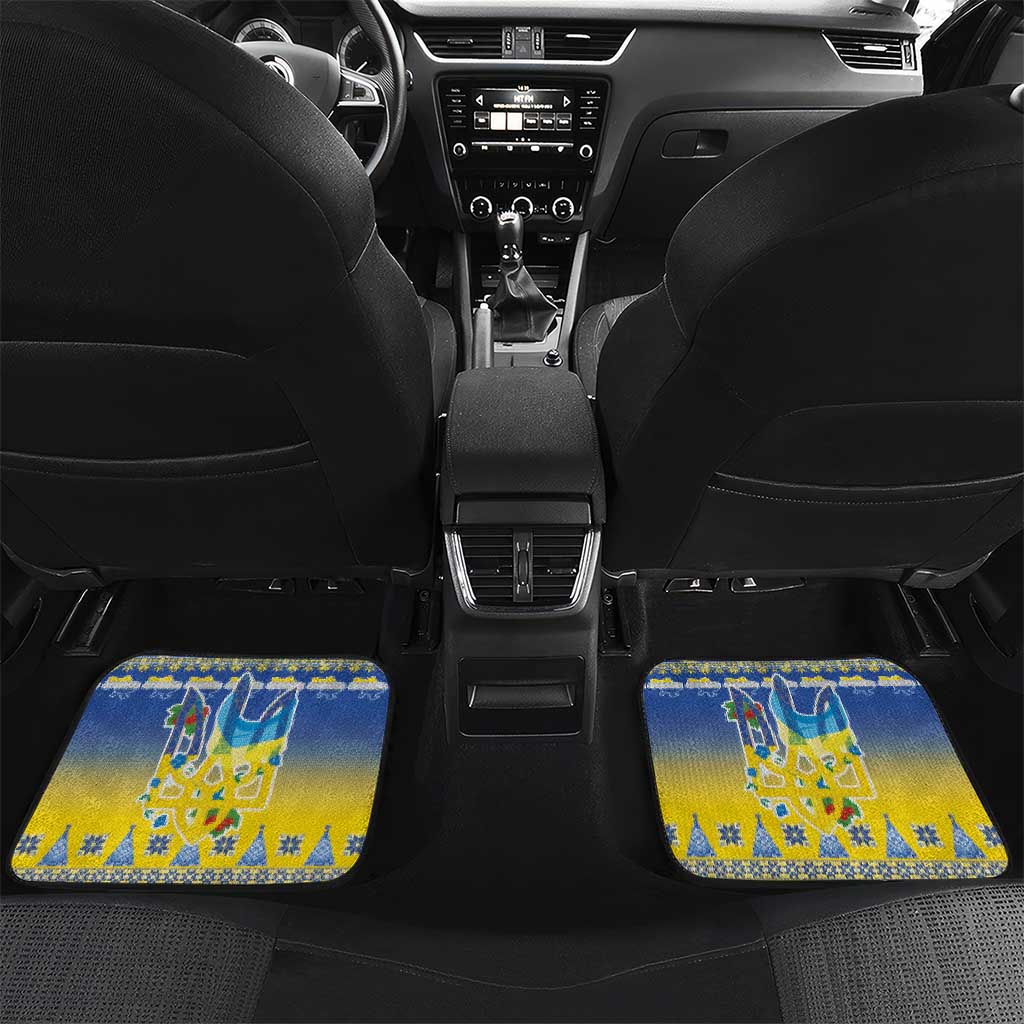 Ukraine Merry Christmas Car Mats Ukraine Emblem and Vyshyvanka Knitted Effect - Wonder Print Shop