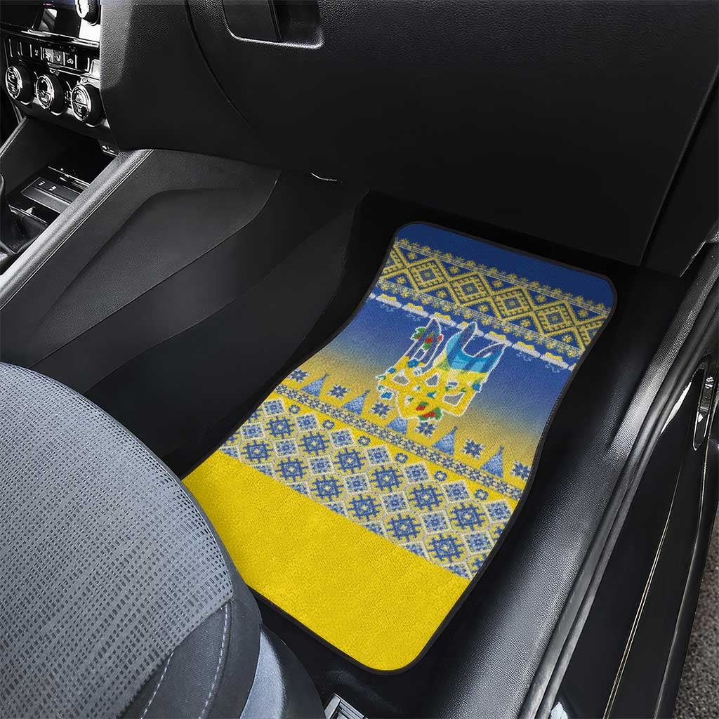 Ukraine Merry Christmas Car Mats Ukraine Emblem and Vyshyvanka Knitted Effect - Wonder Print Shop