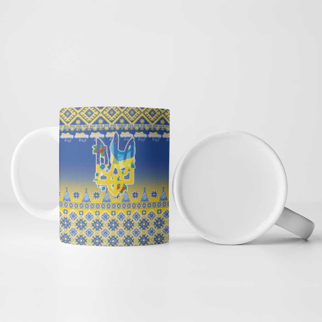 Ukraine Merry Christmas Ceramic Mug Ukraine Emblem and Vyshyvanka Knitted Effect - Wonder Print Shop