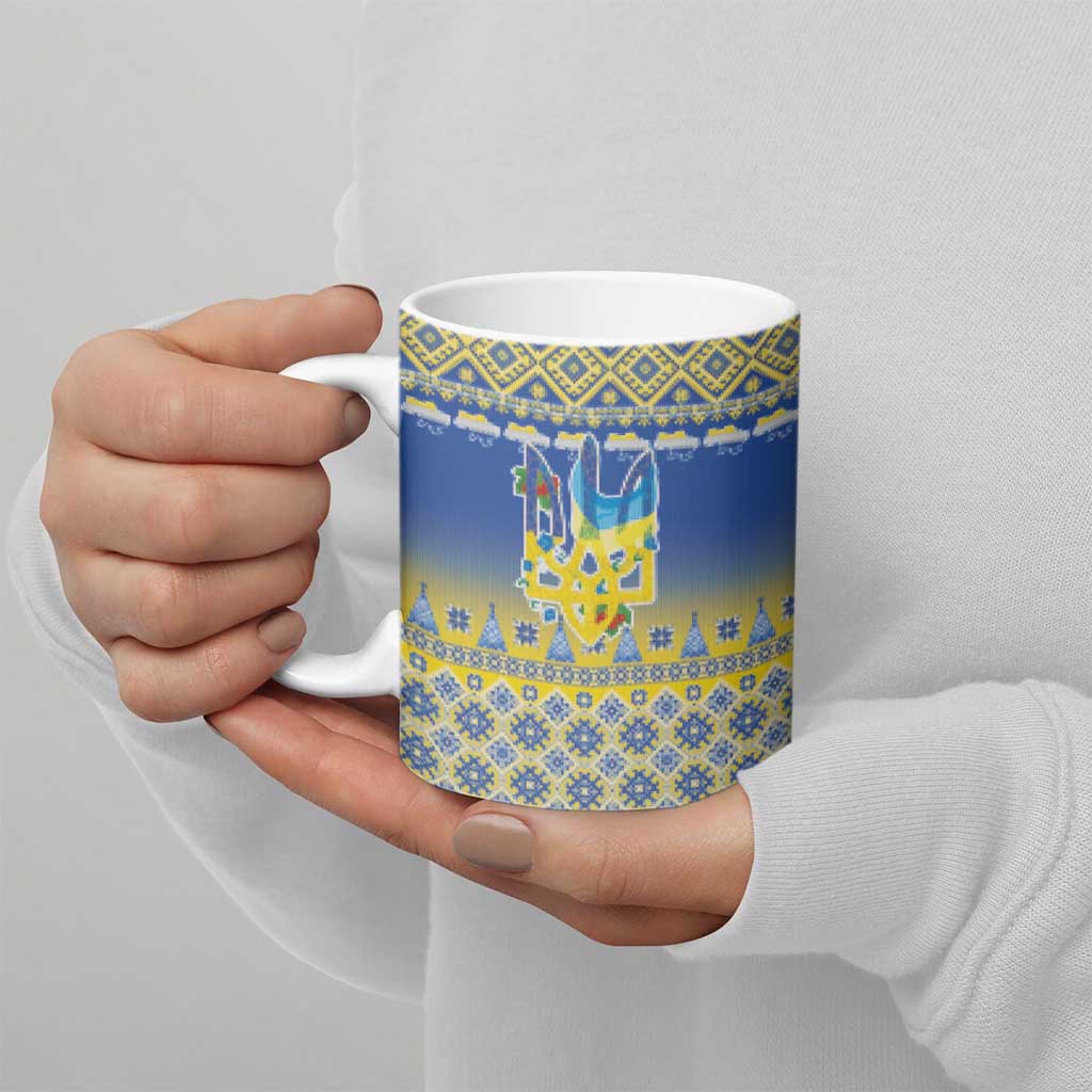 Ukraine Merry Christmas Ceramic Mug Ukraine Emblem and Vyshyvanka Knitted Effect - Wonder Print Shop